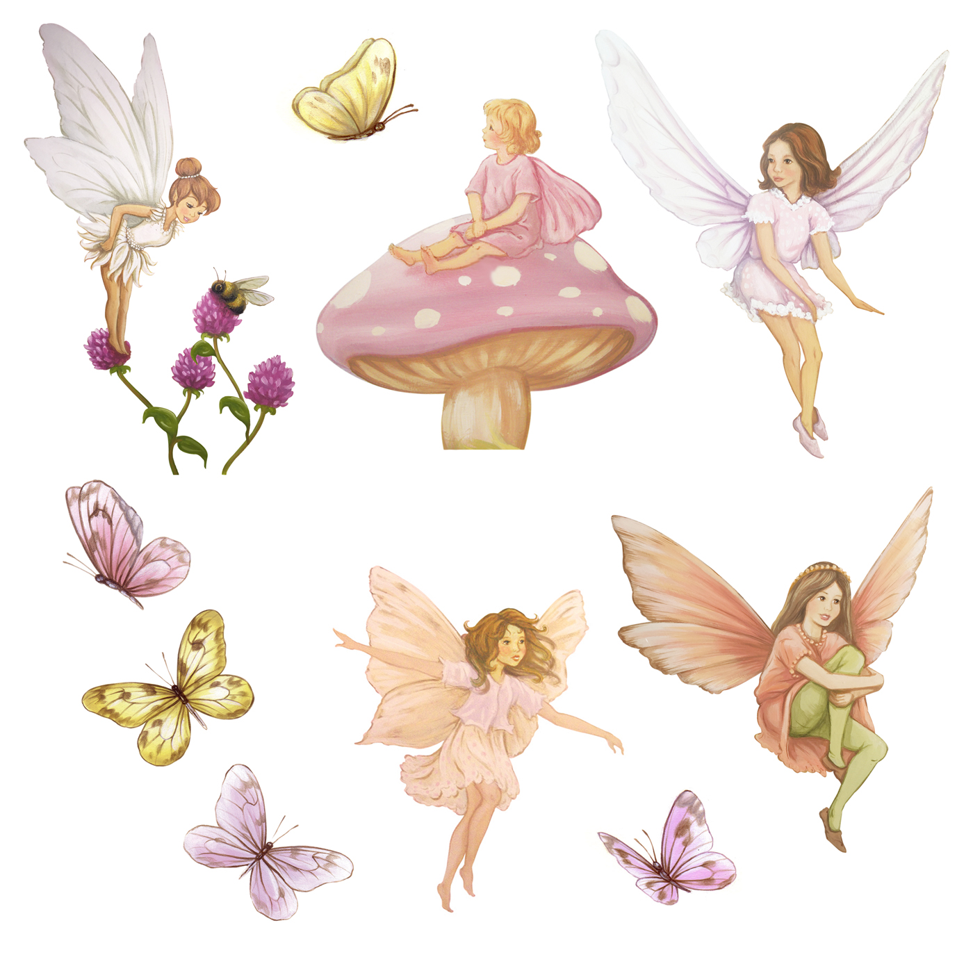 setof5fairies fairy wall stickers